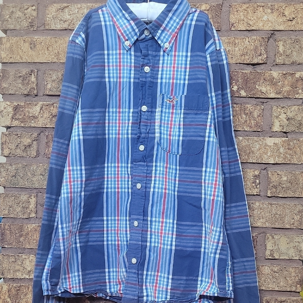 Hollister Men's Plaid Casual Button Down Shirt Size Large